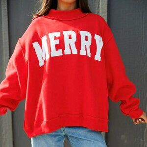 NEW!! "Merry" Mockneck Sweatshirt in Red - L/XL